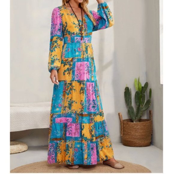 Dresses & Skirts - Floral Scarf Print Ruffle Hem Maxi Dress